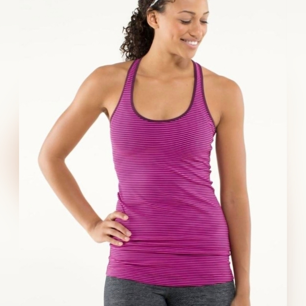Lululemon Power Y Striped Racerback Tank Top - Pink & Purple, Size 8